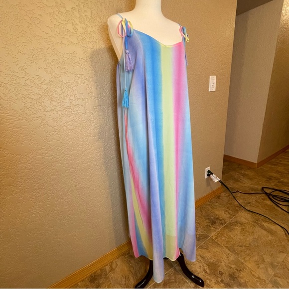 NWT Davi and Dani Rainbow Multi Ombre Tassel Tie Maxi Dress Size M - Picture 3 of 13